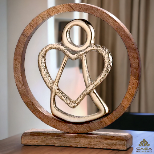 Circle angel modern with golden angel - mango wood