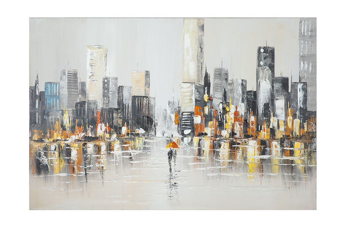 „Regnerische Großstadt“ – Handgemaltes Leinwandbild 80×120 cm