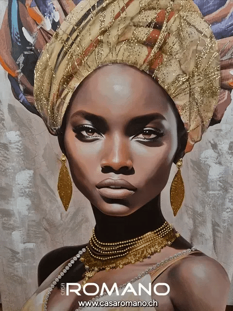 Kunstvolle Figur âAdissaâ â moderne afrikanische Frauenskulptur mit Turban und goldenen Details | CASA ROMANO Rorschach