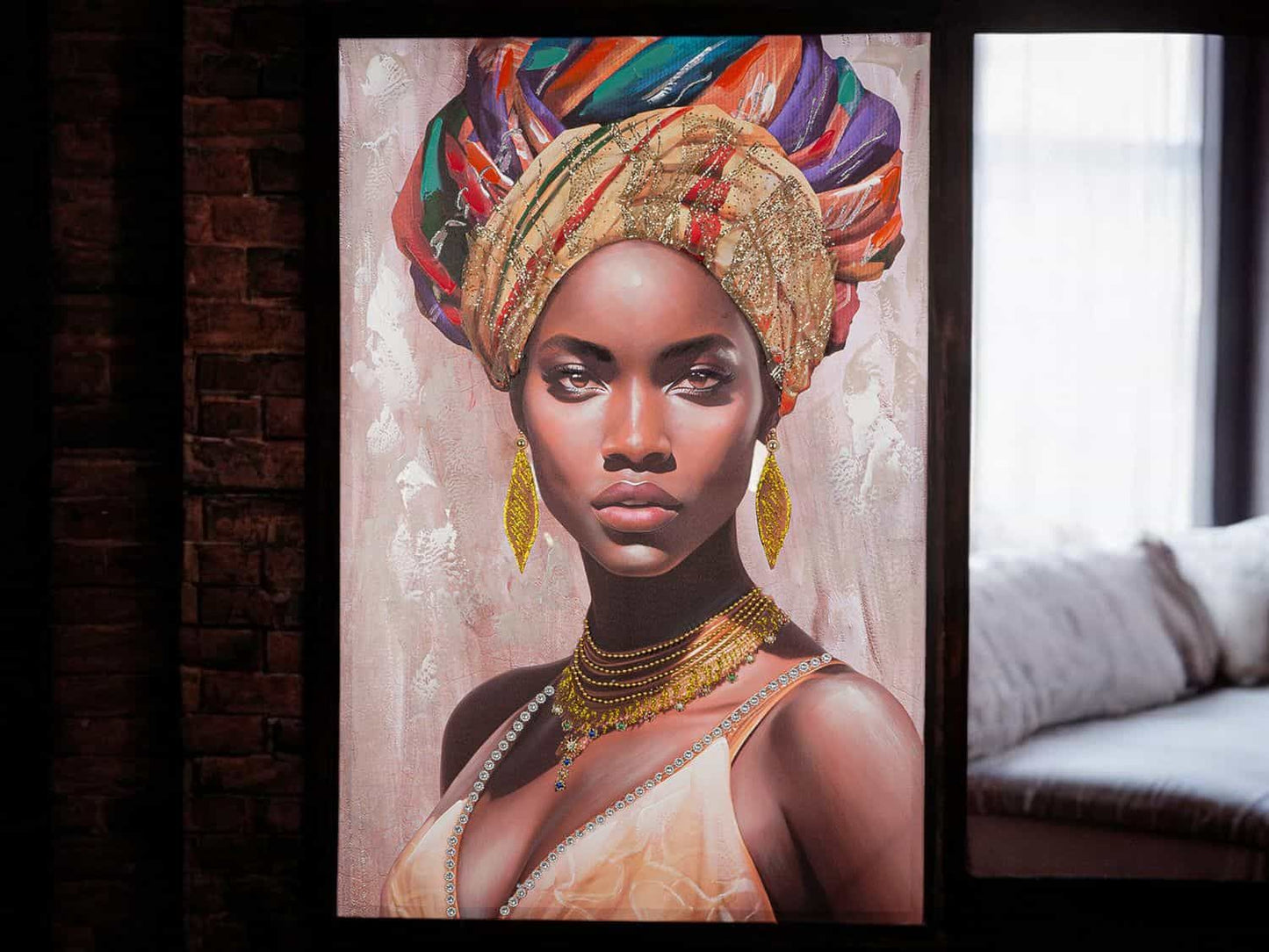 „Adissa“ – 3D-Leinwandbild mit Textil-Kopftuch | Elegantes Wandkunstwerk
