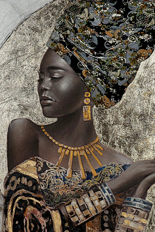 Leinwandbild „African Lady“ 120x90 cm – Handgemalt & Gold Akzente | CASA ROMANO