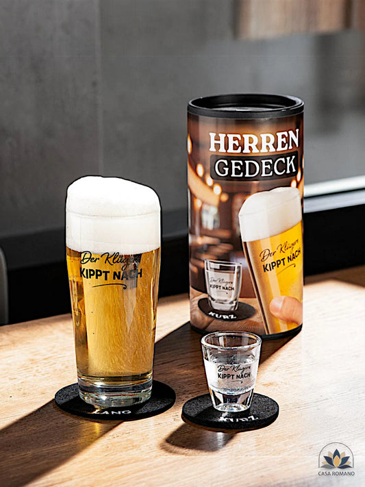 Herrengedeck „Der Klügere kippt nach“ – Bierglas & Schnapsglas Geschenkset | CASA ROMANO
