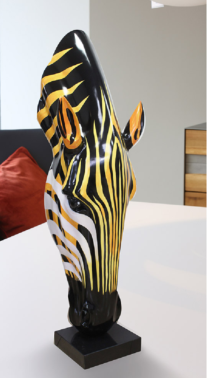 Zebrakopf Skulptur – Figur in Marmor-Optik mit Sockel, 50 cm