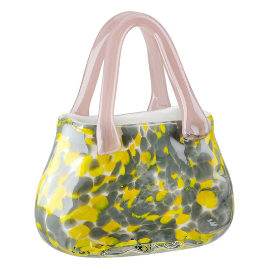 Glasvase „Handtasche“ – Designobjekt in Gelb, Grau & Rosa | CASA ROMANO