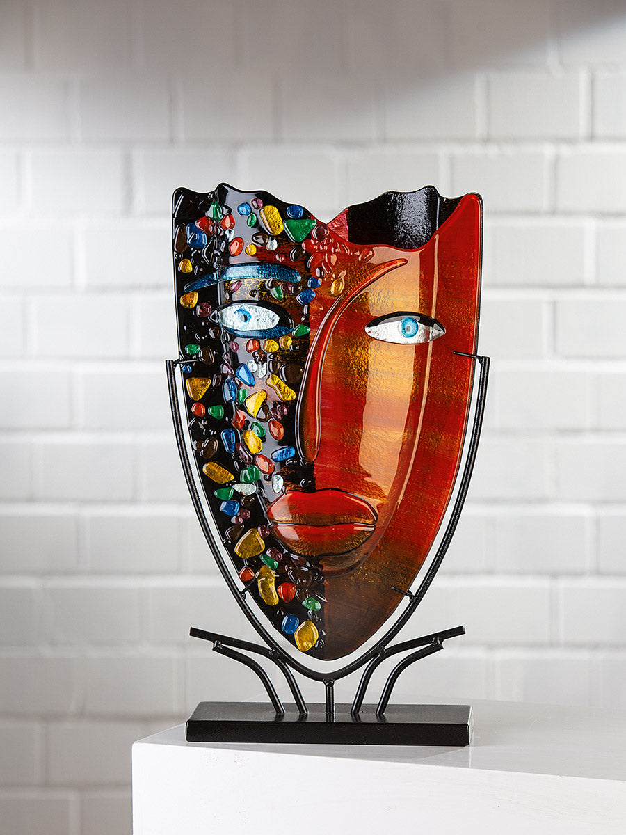 Bodenvase „Visage“ – Handbemalte Gesichts-Skulptur aus Glas