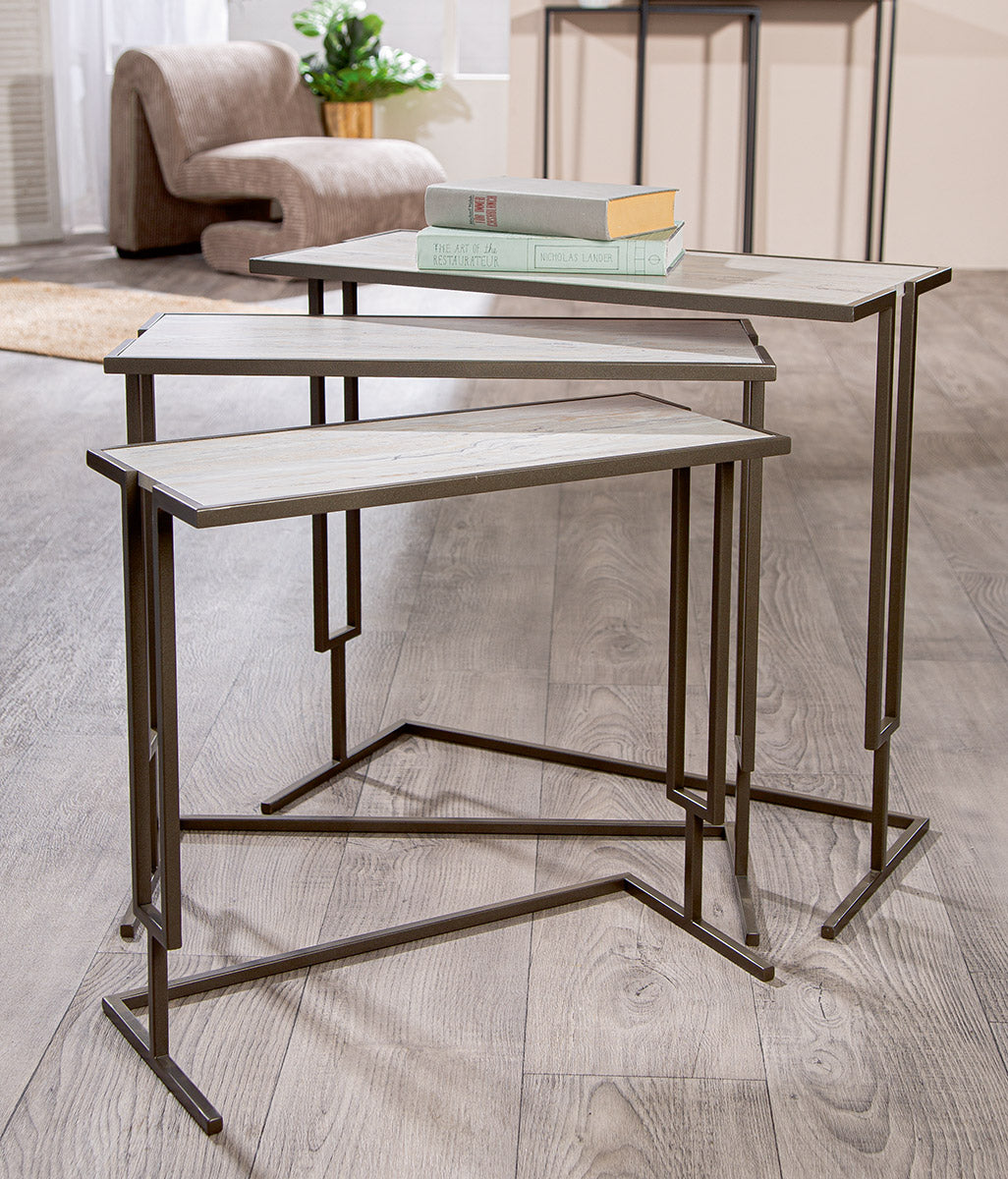 3er-Set Beistelltisch "Beirut" – Anthrazit mit Marmor-Optik