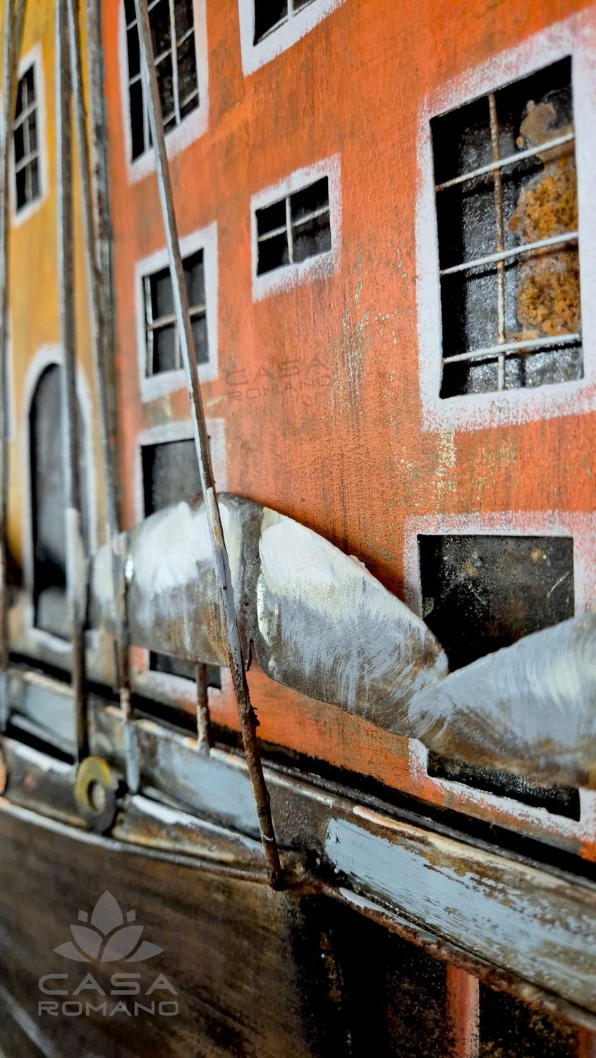 „Hafen Ambiente“ – 3D-Optik Metallbild, handbemalt 120×80 cm