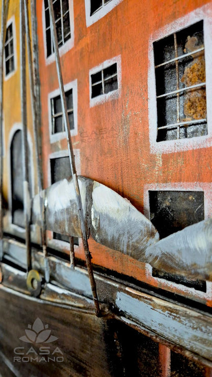 „Hafen Ambiente“ – 3D-Optik Metallbild, handbemalt 120×80 cm