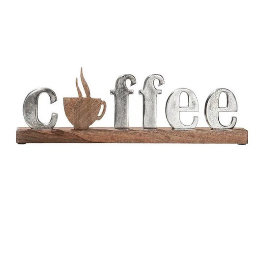 Schriftzug "Coffee" mit Kaffeetasse – Mangoholz-Deko
