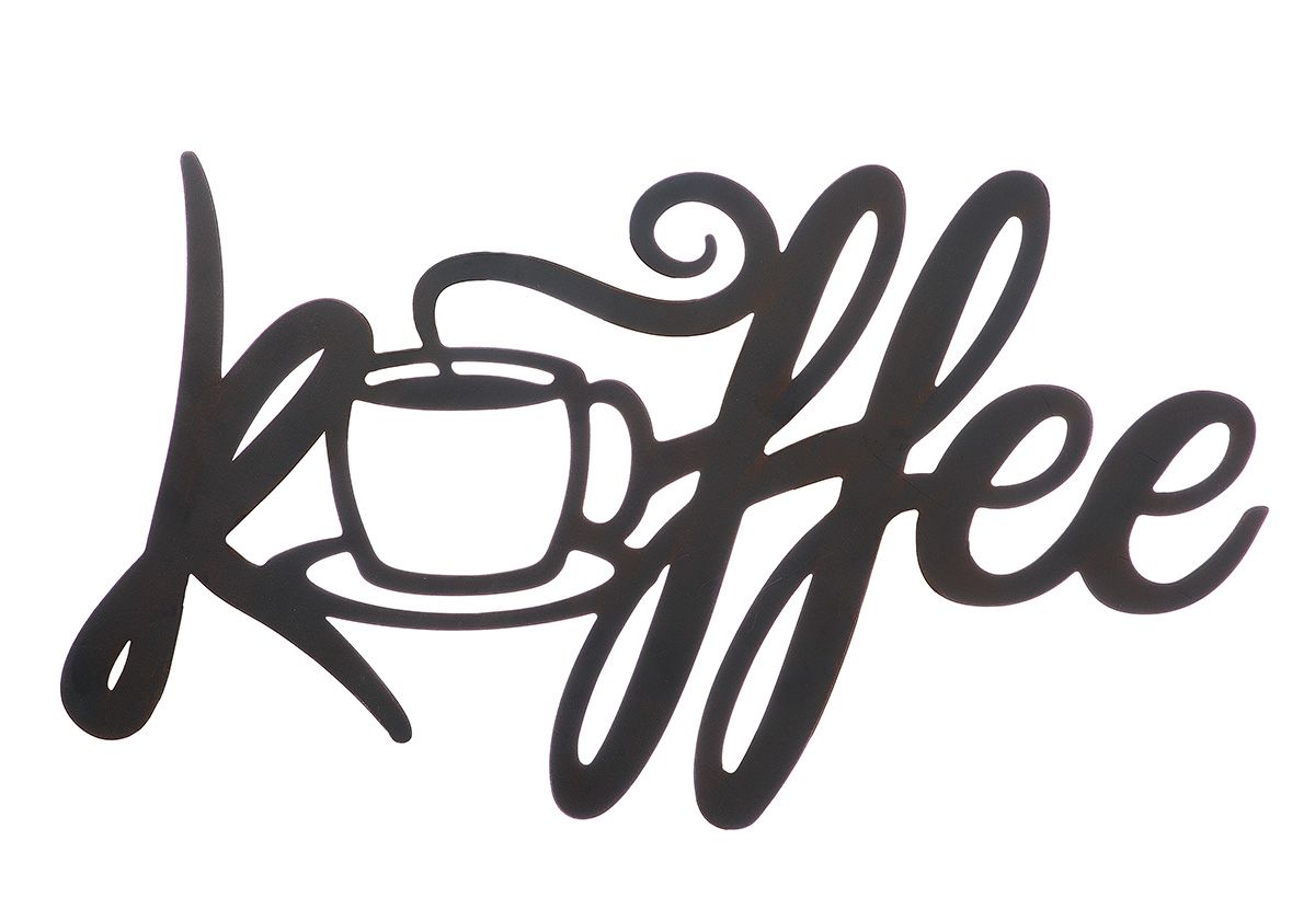 Wandrelief „Kaffee“ – Metall Schriftzug mit Tasse, 42×26 cm