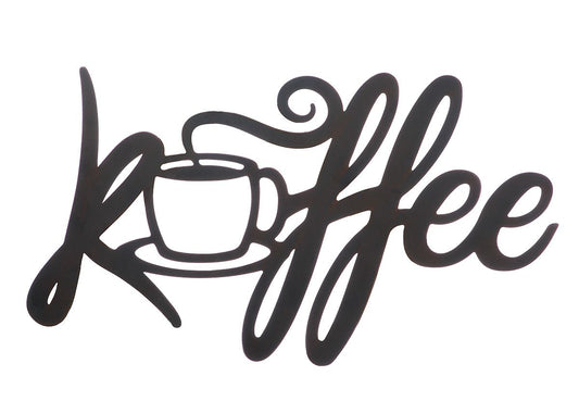 Wandrelief „Kaffee“ – Metall Schriftzug mit Tasse, 42×26 cm