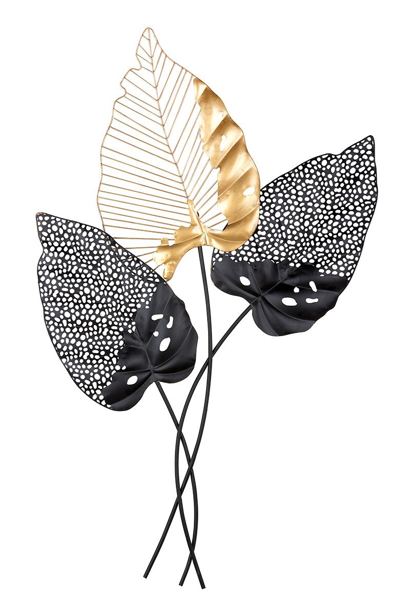 Wandrelief Blatt – Schwarzes Metall Wandobjekt 65x107 cm