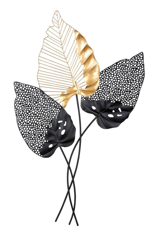 Wandrelief Blatt – Schwarzes Metall Wandobjekt 65x107 cm