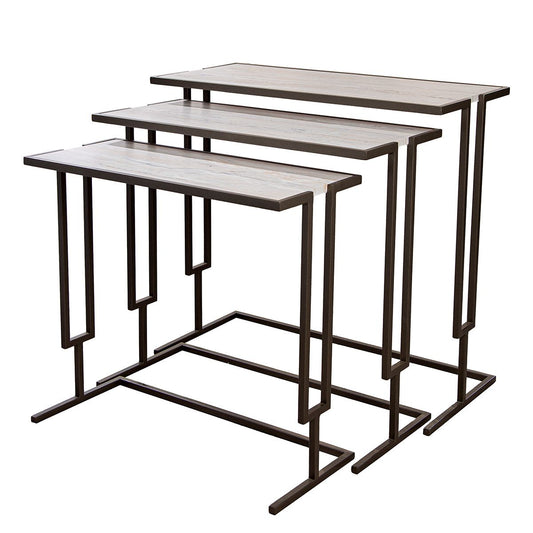 3er-Set Beistelltisch "Beirut" – Anthrazit mit Marmor-Optik