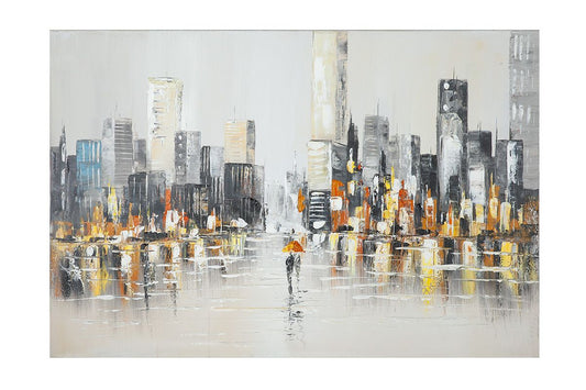 „Regnerische Großstadt“ – Handgemaltes Leinwandbild 80×120 cm