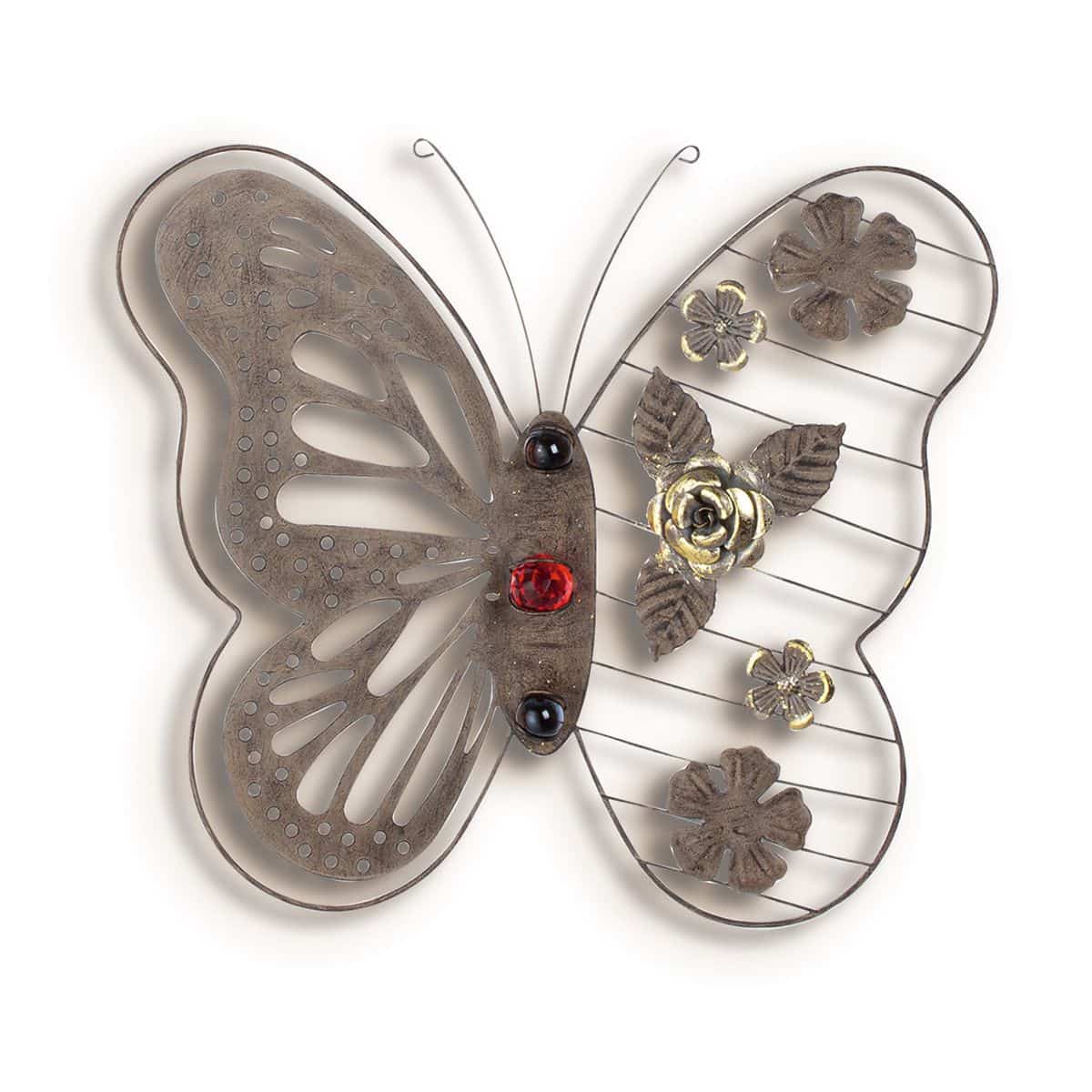 Wandobjekt Schmetterling "Butterfly" – Metall in Braun mit Glasperlen