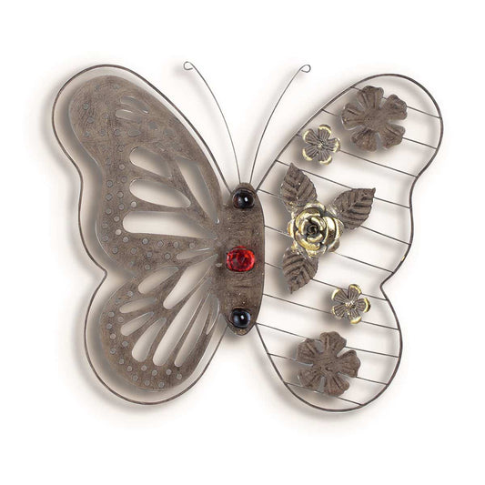 Wandobjekt Schmetterling "Butterfly" – Metall in Braun mit Glasperlen