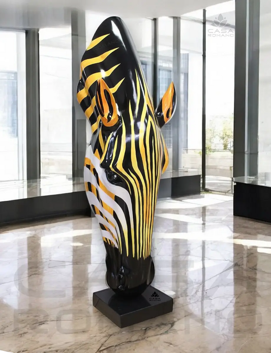 Zebrakopf - XXL Skulptur – Figur in Marmor-Optik mit Sockel, 50 cm