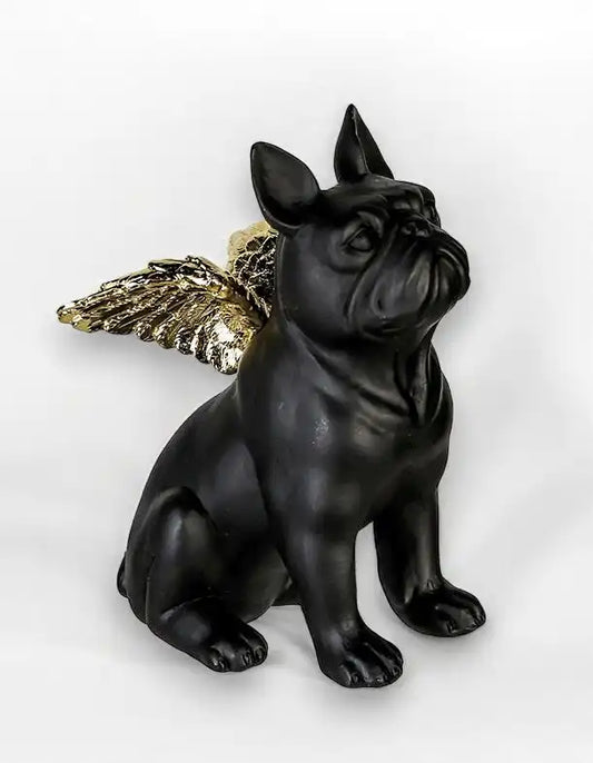 Bulldogge "Flying Bulli" – Schwarze Figur mit goldenen Flügeln, 16cm