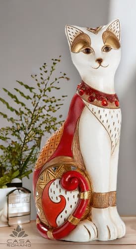 Katze stehend mit Spiegelmosaik – Kunstharz Figur, 28 cm