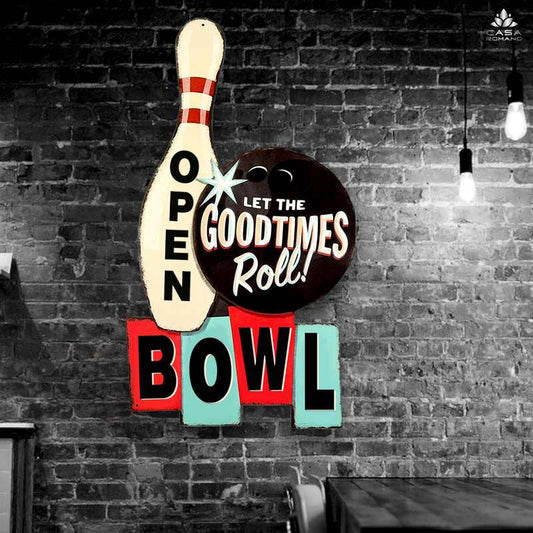 Blechschild "BOWL" – Retro Bowling Metallschild 56x55 cm