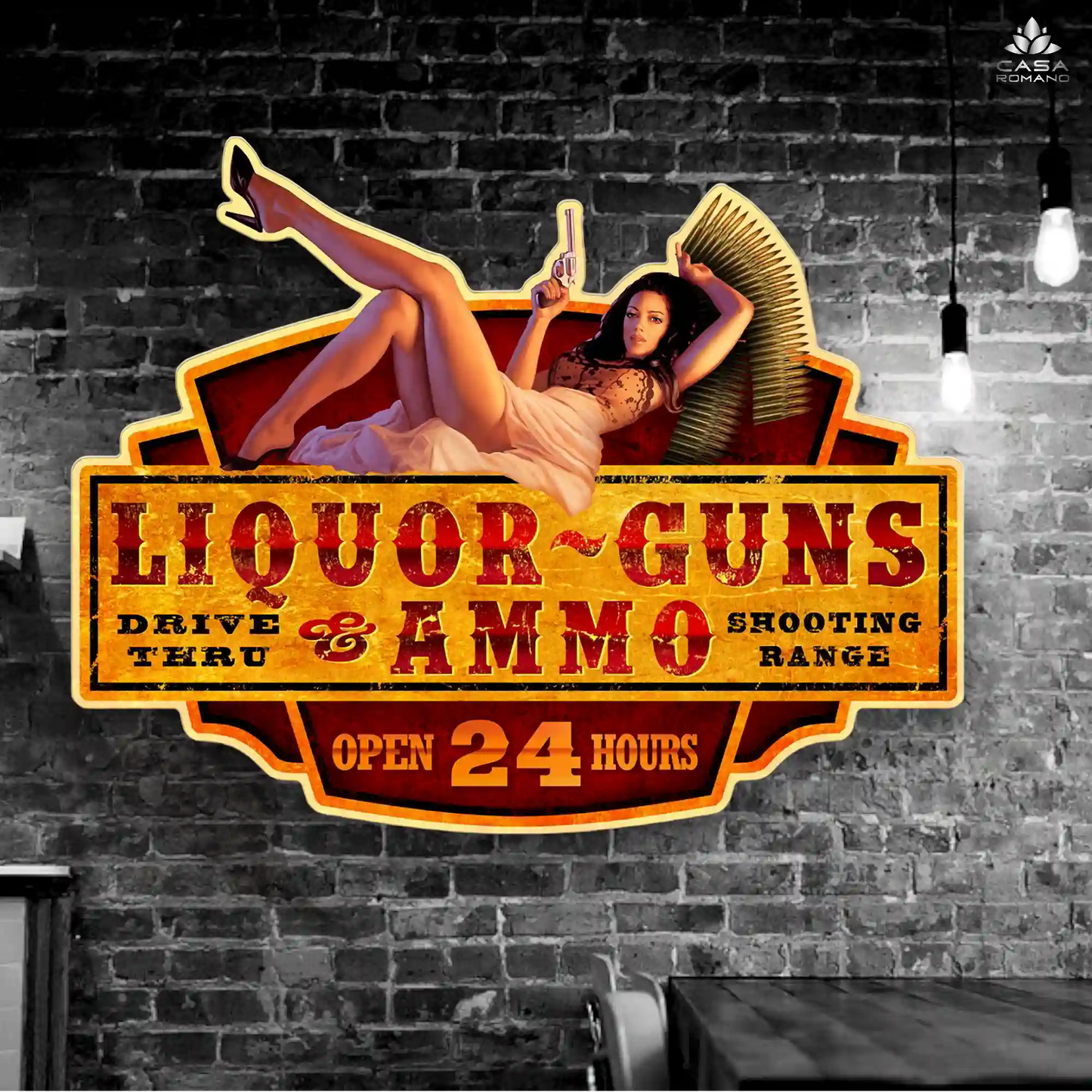 Blechschild Pin Up "Liquor - Guns & Ammo"