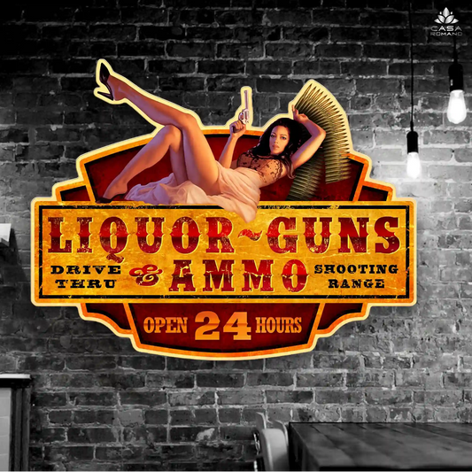 Blechschild Pin Up "Liquor - Guns & Ammo"