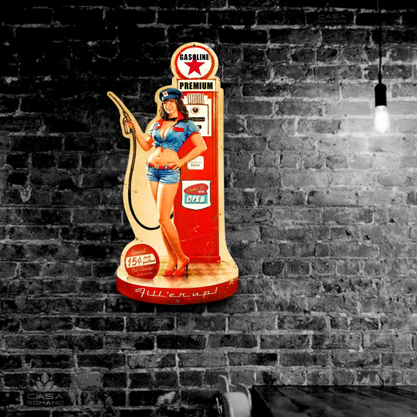 Blechschild Pin-Up "Gasoline Premium"