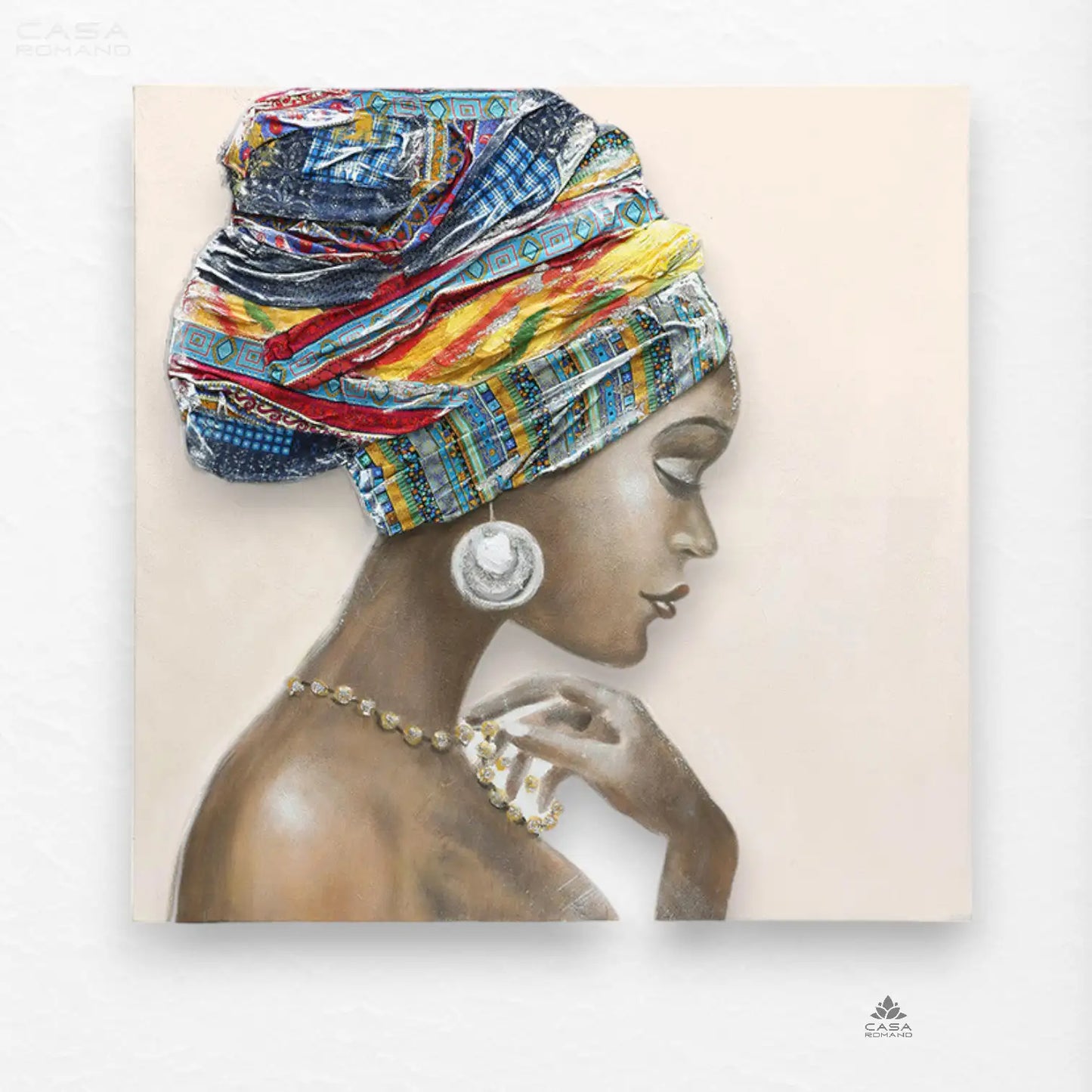 „Afrikanische Schönheit“ – Leinwandbild mit Textil-Kopftuch