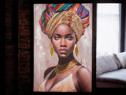 „Adissa“ – 3D-Leinwandbild mit Textil-Kopftuch | Elegantes Wandkunstwerk