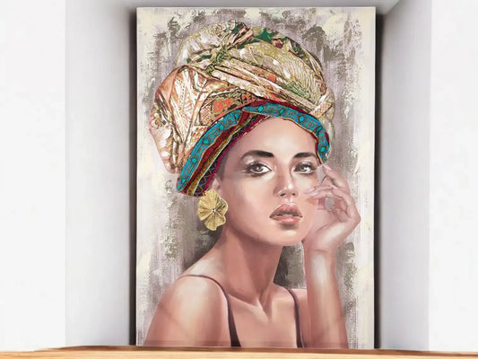 3D-Leinwandbild Frau mit Textil-Kopftuch – 100×70 cm | CASA ROMANO