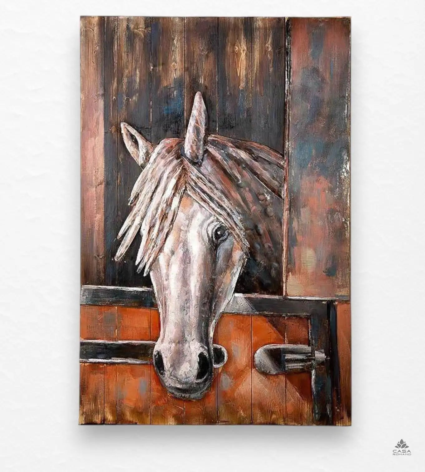 „Azteca“ – Wandbild auf Holz/Metall mit Pferdemotiv, 120×80 cm