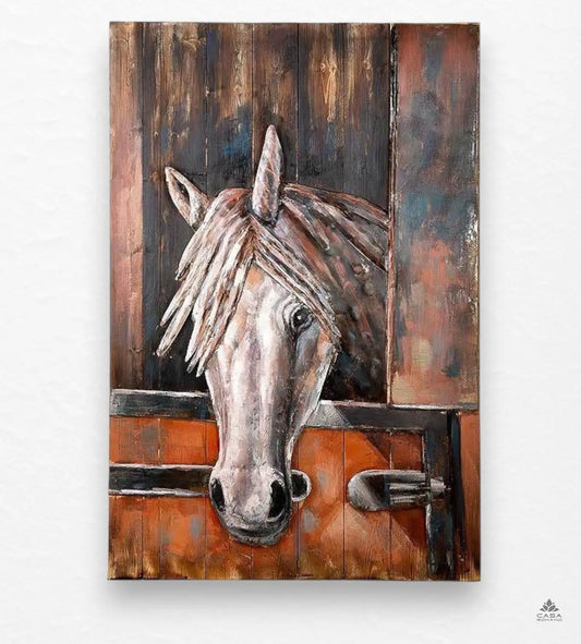 „Azteca“ – Wandbild auf Holz/Metall mit Pferdemotiv, 120×80 cm