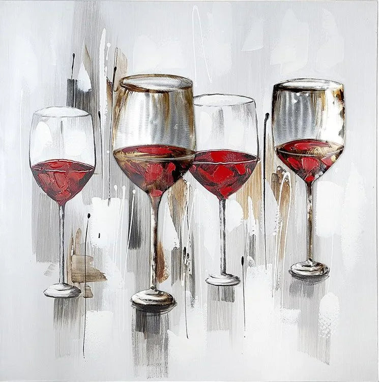 „Weinprobe“ – Leinwandbild mit Weinglas-Motiv in Grau und Rot