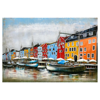„Hafen Ambiente“ – 3D-Optik Metallbild, handbemalt 120×80 cm