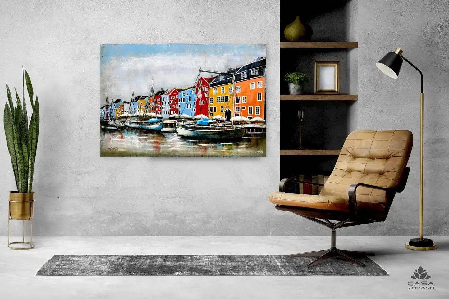 „Hafen Ambiente“ – 3D-Optik Metallbild, handbemalt 120×80 cm