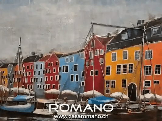 „Hafen Ambiente“ – 3D-Optik Metallbild, handbemalt 120×80 cm