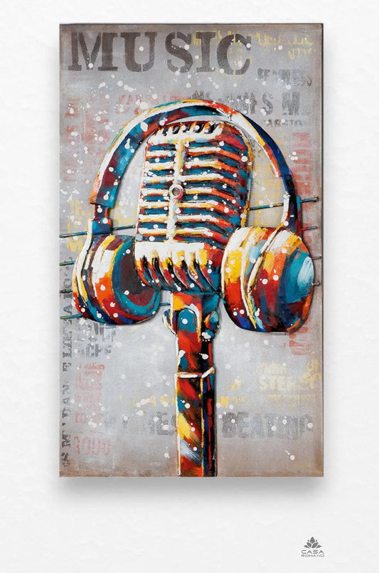 „Music“ – 3D-Optik Metallbild mit Kopfhörern | 100×60 cm