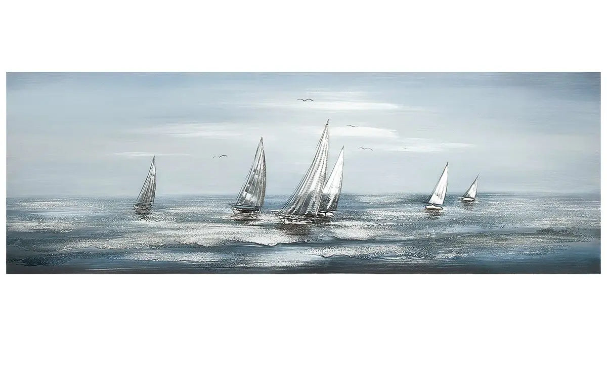 „Silver Regatta“ – Leinwandbild mit Bootmotiv in Blau & Silber