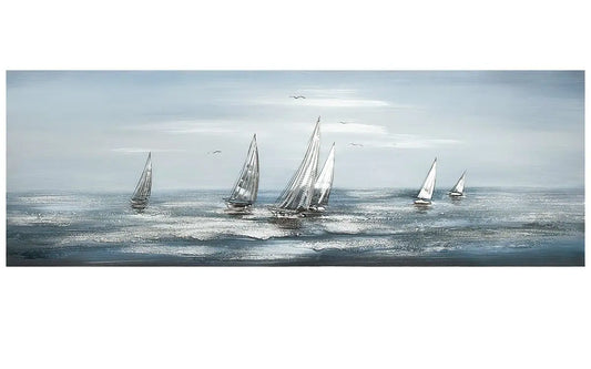 „Silver Regatta“ – Leinwandbild mit Bootmotiv in Blau & Silber