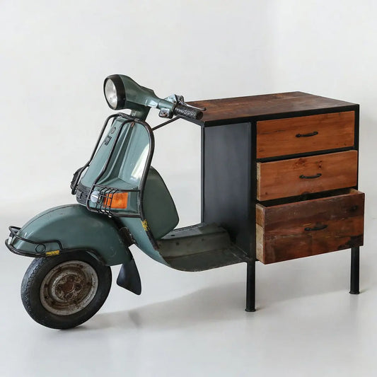 Kommode Roller aus Metall &amp; Mangoholz – Upcycling-Design im Industrial-Stil