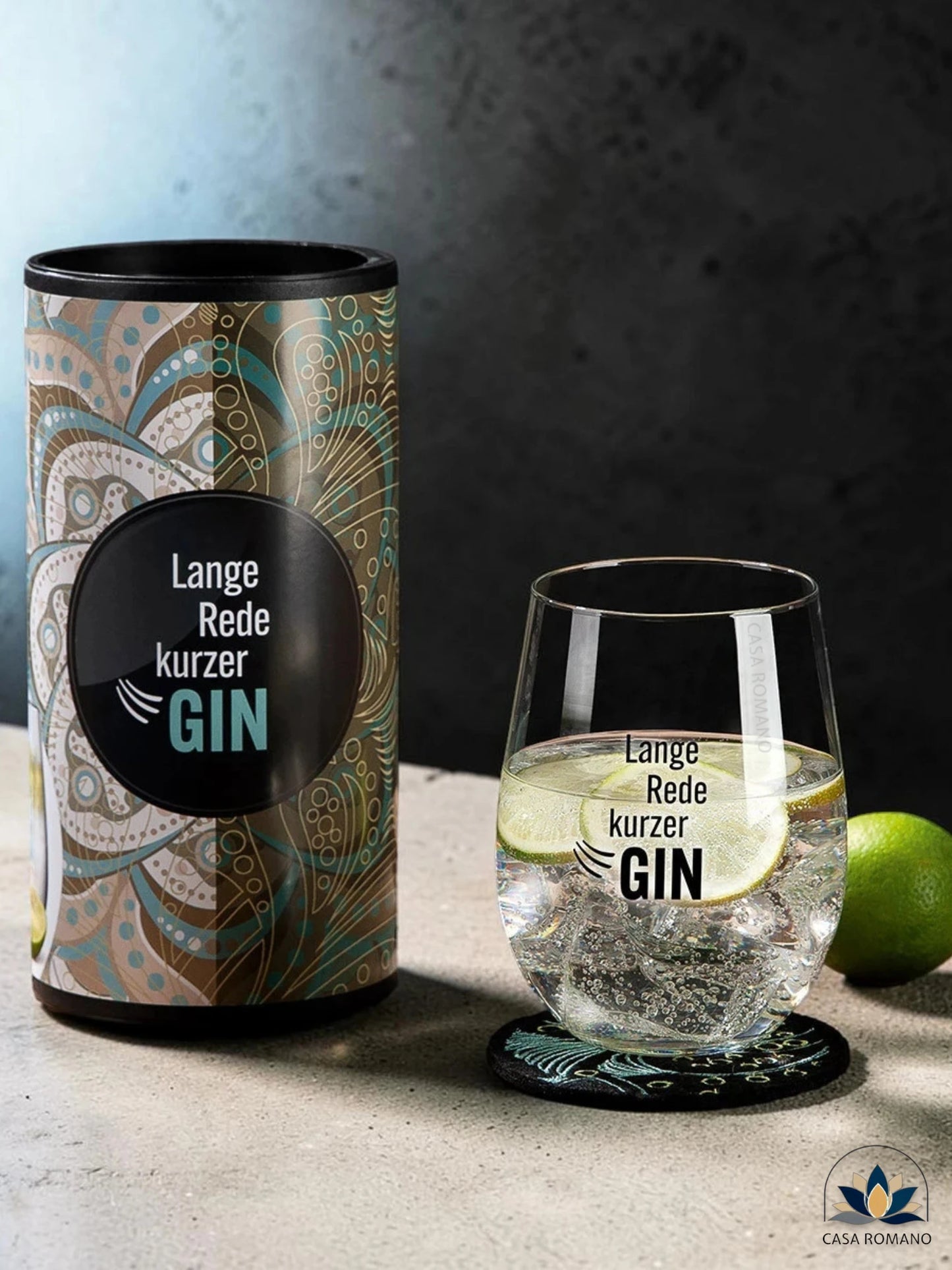 Gin Glas „Lange Rede kurzer GIN“ – stilvolles Geschenkset | CASA ROMANO