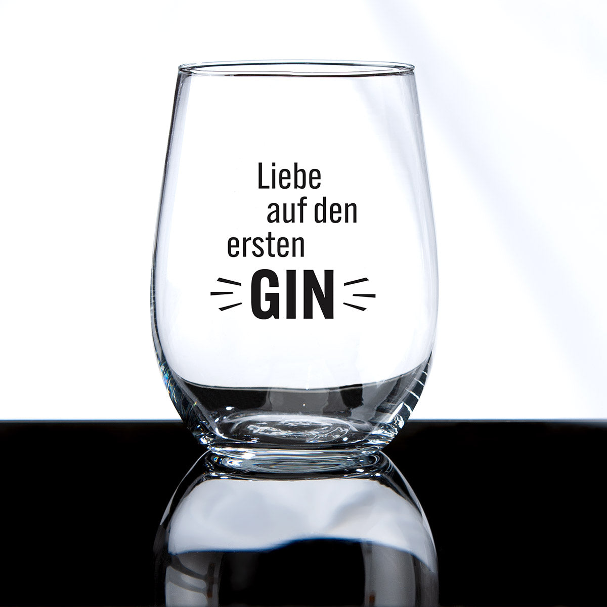 Gin Glas „Liebe auf den ersten GIN“ – Geschenkset mit Untersetzer & Box | CASA ROMANO