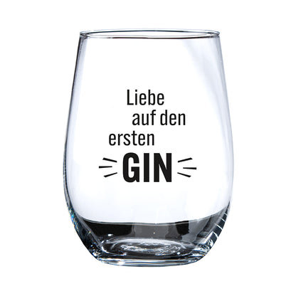 Gin Glas „Liebe auf den ersten GIN“ – Geschenkset mit Untersetzer & Box | CASA ROMANO