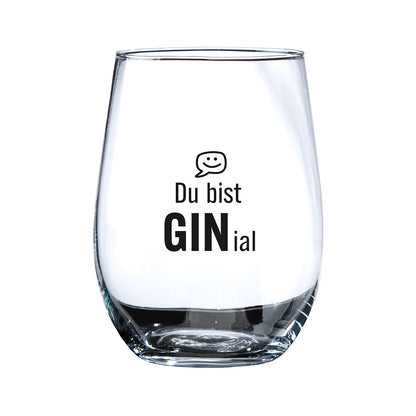 Gin Glas „Du bist GINial“ – Geschenkset mit Untersetzer & Box | CASA ROMANO