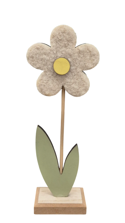 Dekorative Filz-Blume auf Holzsockel – 21 cm | CASA ROMANO
