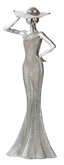 Lady Skulptur Silber – Hand am Hut 30 cm | CASA ROMANO