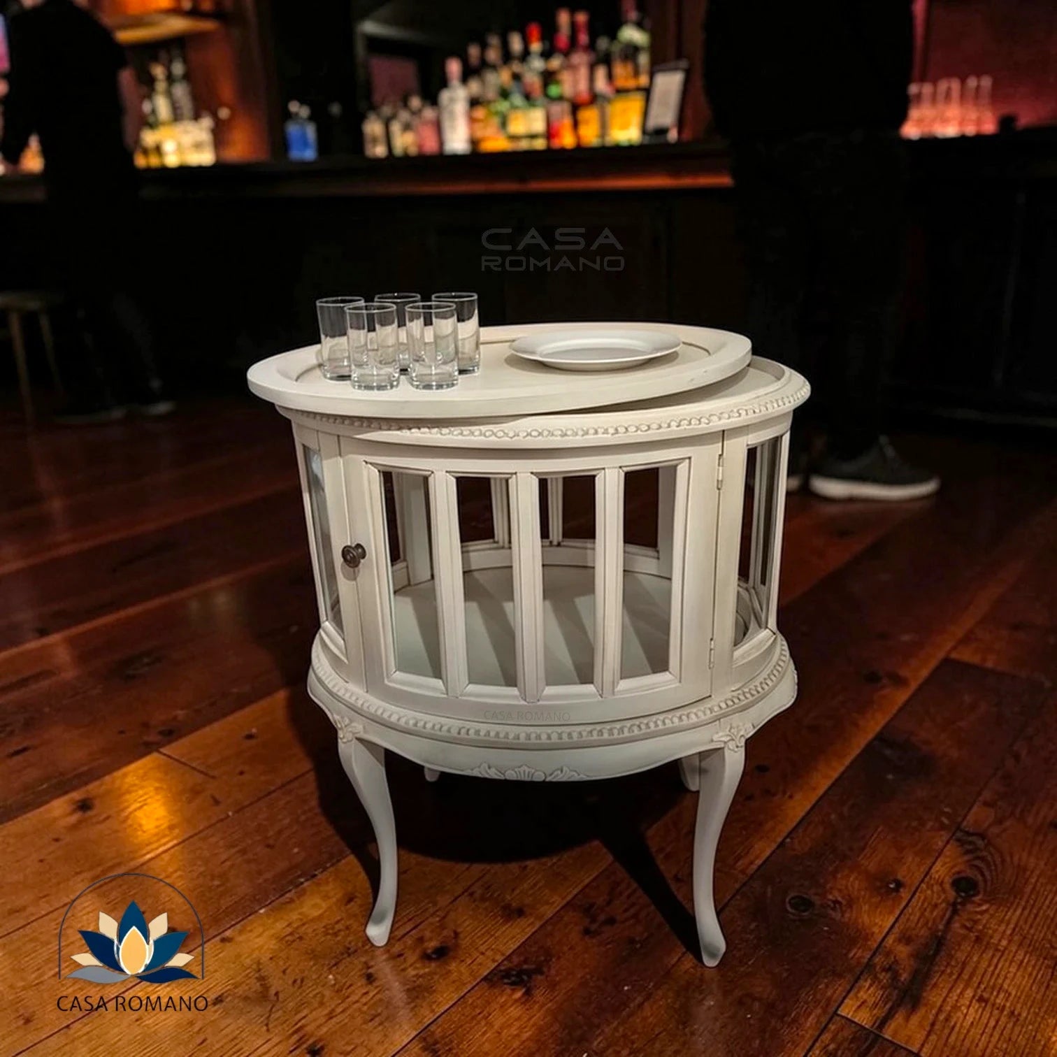 Bar-Vitrine / kleine Hausbar mit Glas und abnehmbarer Servierplatte | CASA ROMANO