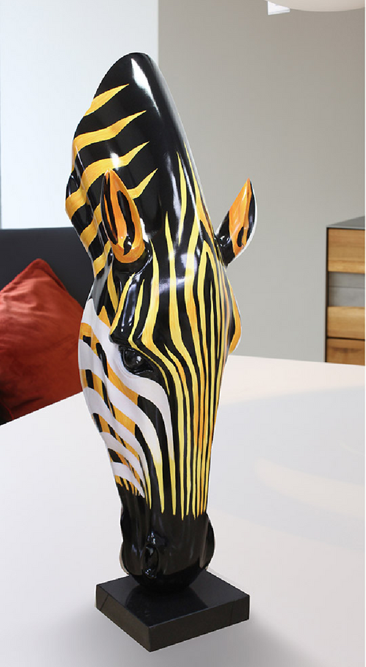 Zebrakopf Skulptur – Figur in Marmor-Optik mit Sockel, 50 cm