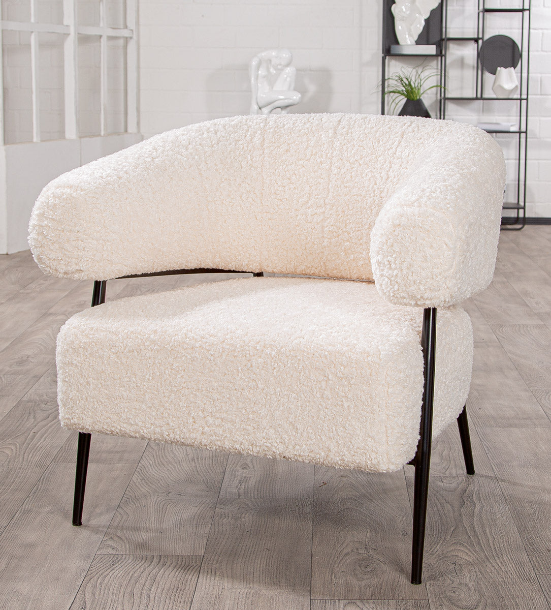 Design Sessel „Torano“ Bouclé Stoff Weiß – Moderner Loungesessel | CASA ROMANO